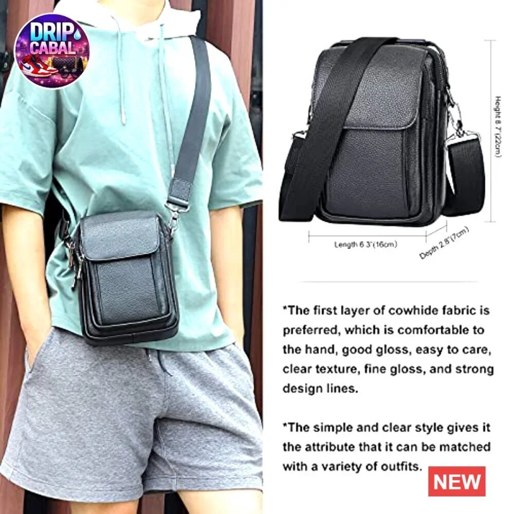 Leather Small Messenger Bag Crossbody Sling Travel Daypack Magnetic Buckle
